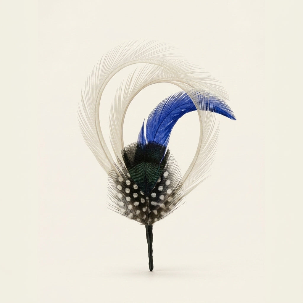 Goose Biot, Hackle, Pheasant & Guinea Feather Hat Pin