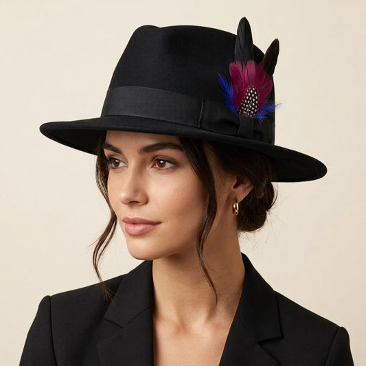 Black Coque, Turkey & Guinea Feather Hat Pin