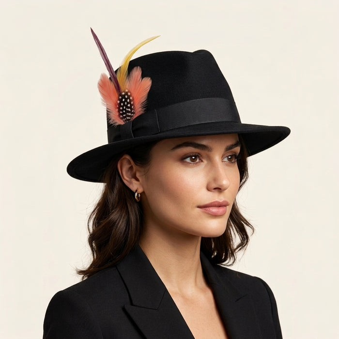 Goose Biot, Hackle & Guinea Plumage Feather Hat Pin