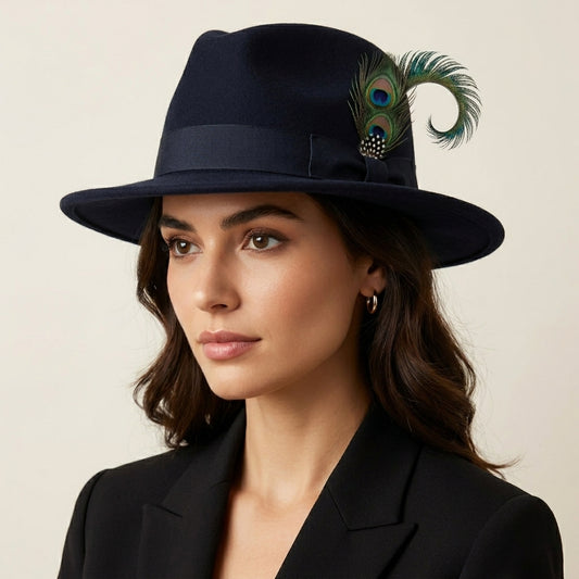 Peacock Sword, Guinea & Trimmed Eye Feather Hat Pin
