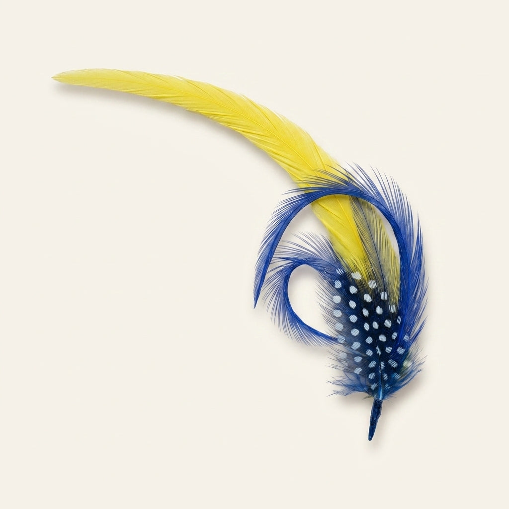Curled Goose Biot, Coque Tail, Hackle & Guinea Feather Hat Pin