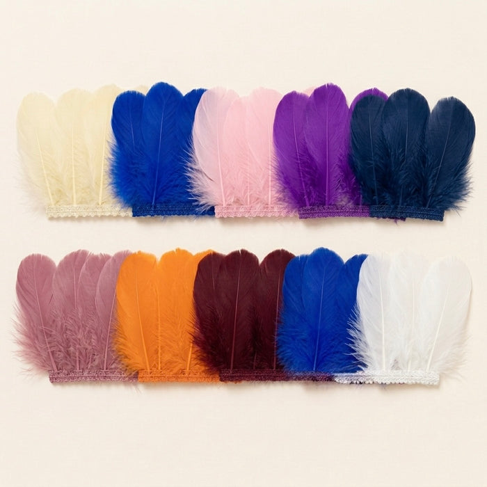 Bleached White & Dyed Strung Goose “Nagoire” Feathers – 1/2 Oz. Pack