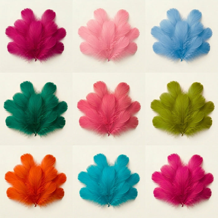 Bleached White & Dyed Goose “Coquille” Feathers – 1/2 Oz. Pack