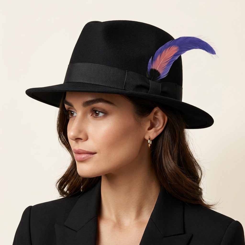 Natural Black Coque Tail, Turkey & Hackle Feather Hat Pin