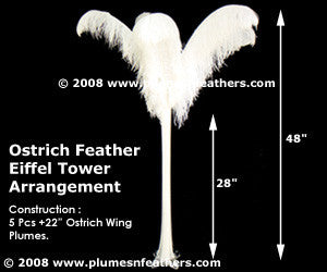 Ostrich Eiffel Tower Centerpiece White w/White Vase | Feather Vase