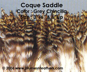 Natural Strung Grey Chinchilla Saddle Feathers +5" ½ Oz.