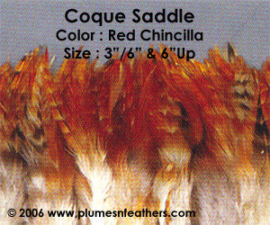 Natural Strung Red Chinchilla Saddle Feathers +4" ½ Oz.